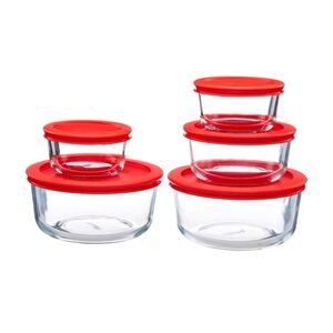 Pyrex 10-Piece Glass Storage Container Set Red Lids NEW in Box
